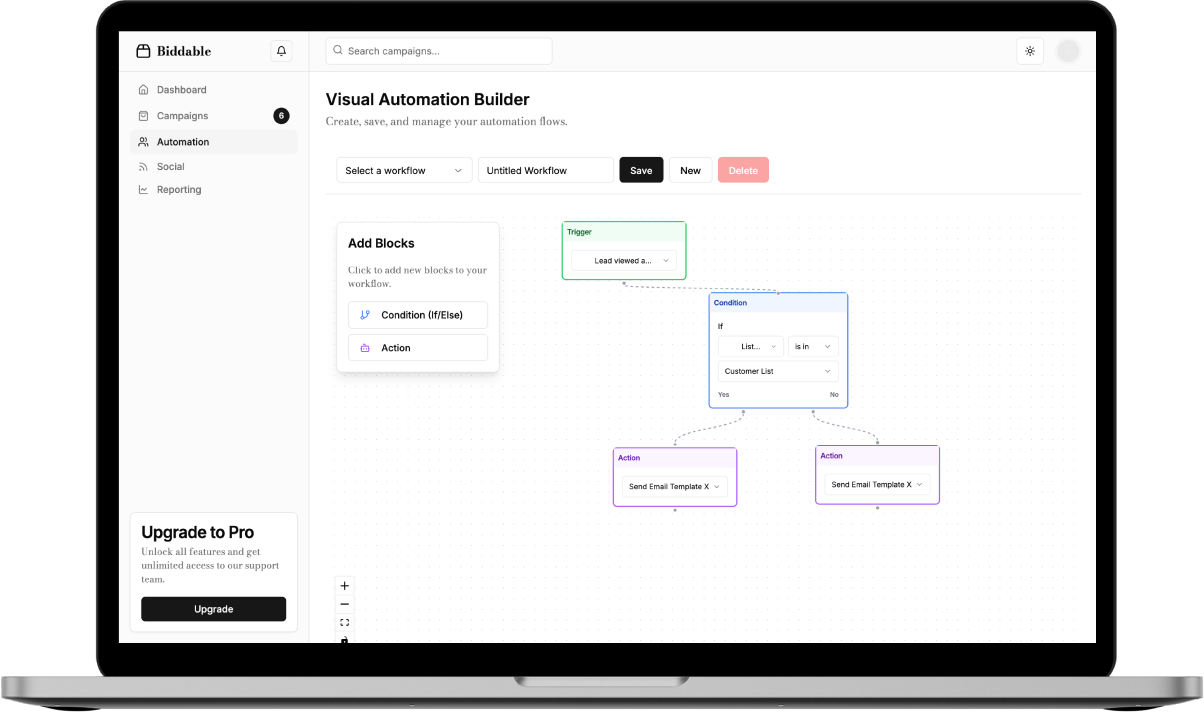 Screenshot of Biddable automation dashboard